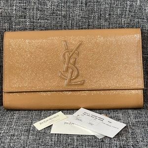 YVES SAINT LAURENT Brown Patent Belle Jour Clutch